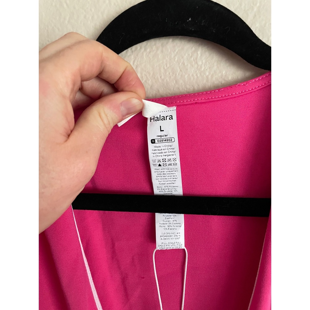 NWT Halara V Neck Sleeveless Ruched Pocket Jumpsuit-Easy Peezy Pink Wide Leg L - Picture 4 of 9